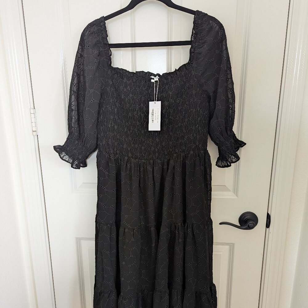 NEW Baltic Born Hazel Eyelet Midi Dress in Balck